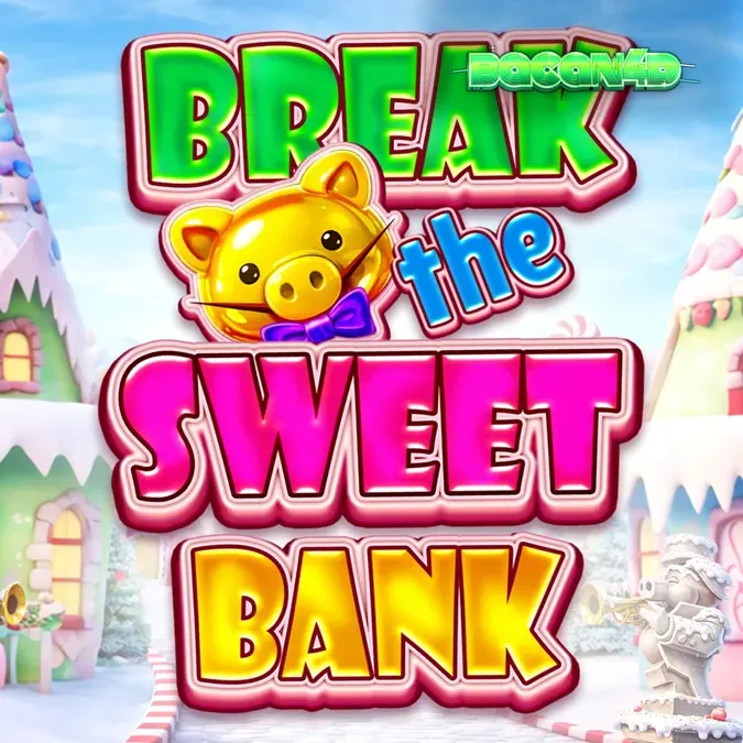 Tampilan visual slot Break the Sweet Bank dengan celengan babi dan permen warna-warni